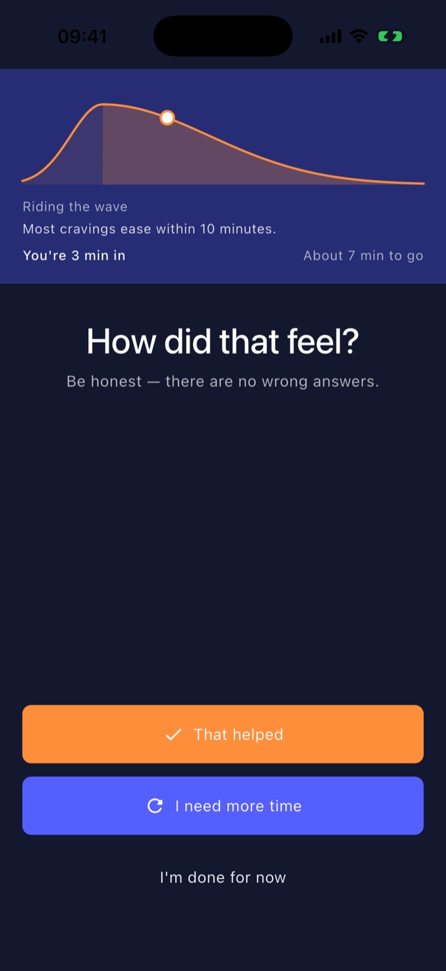 Budy check-in screen after the timer: How did that feel?